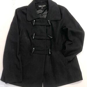 Ambiance Apparel Women's Black Toggle Button Pea Coat - Size Med